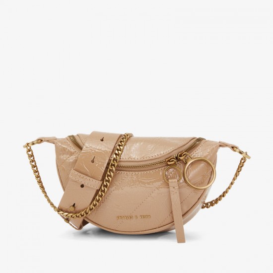 Charles Keith Ring Decoration Street Fashion Belt Bag Beige